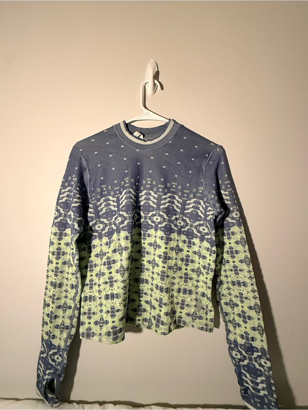 FP Movement by Free People Blue and Light Green Patterned Crewneck